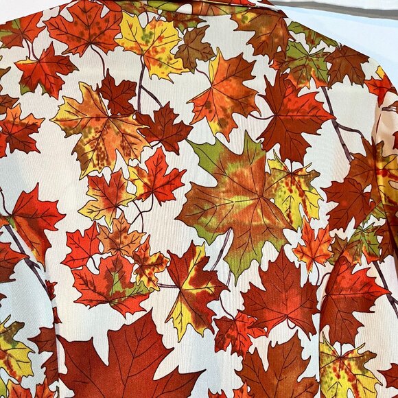Vintage Retro Fall Leaves Big Collar Groovy Button Shirt M/L - Picture 3 of 8